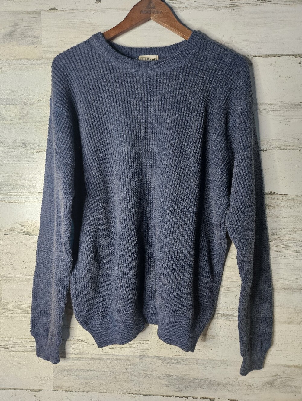 Vintage L.L. Bean Cotton Wool Blend Waffle Sweater Mens Large Navy Coastal